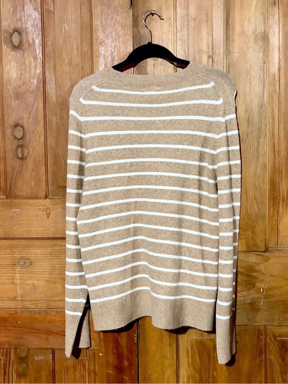 NWT – J.Crew Factory – Crewneck Sweater – Extra-Soft Striped – Camel Ivory – Sz.